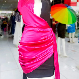Vestido Blue Com Fucsia & Negro